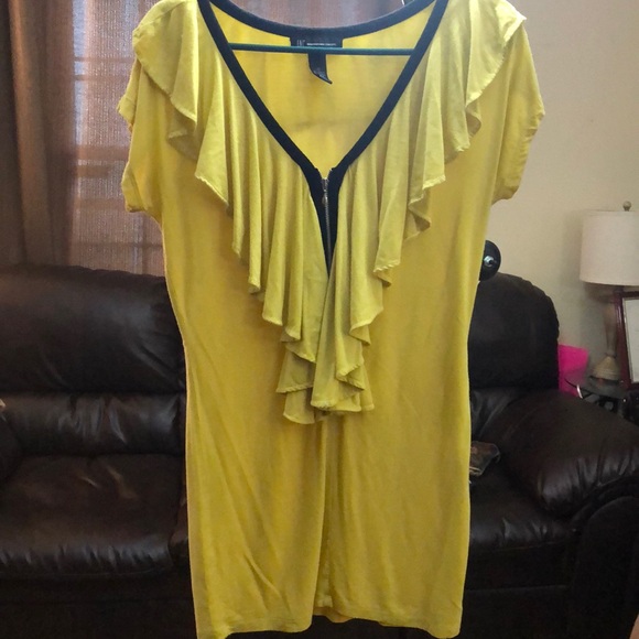 Yellow Ruffled Top with Zipper - Picture 1 of 3